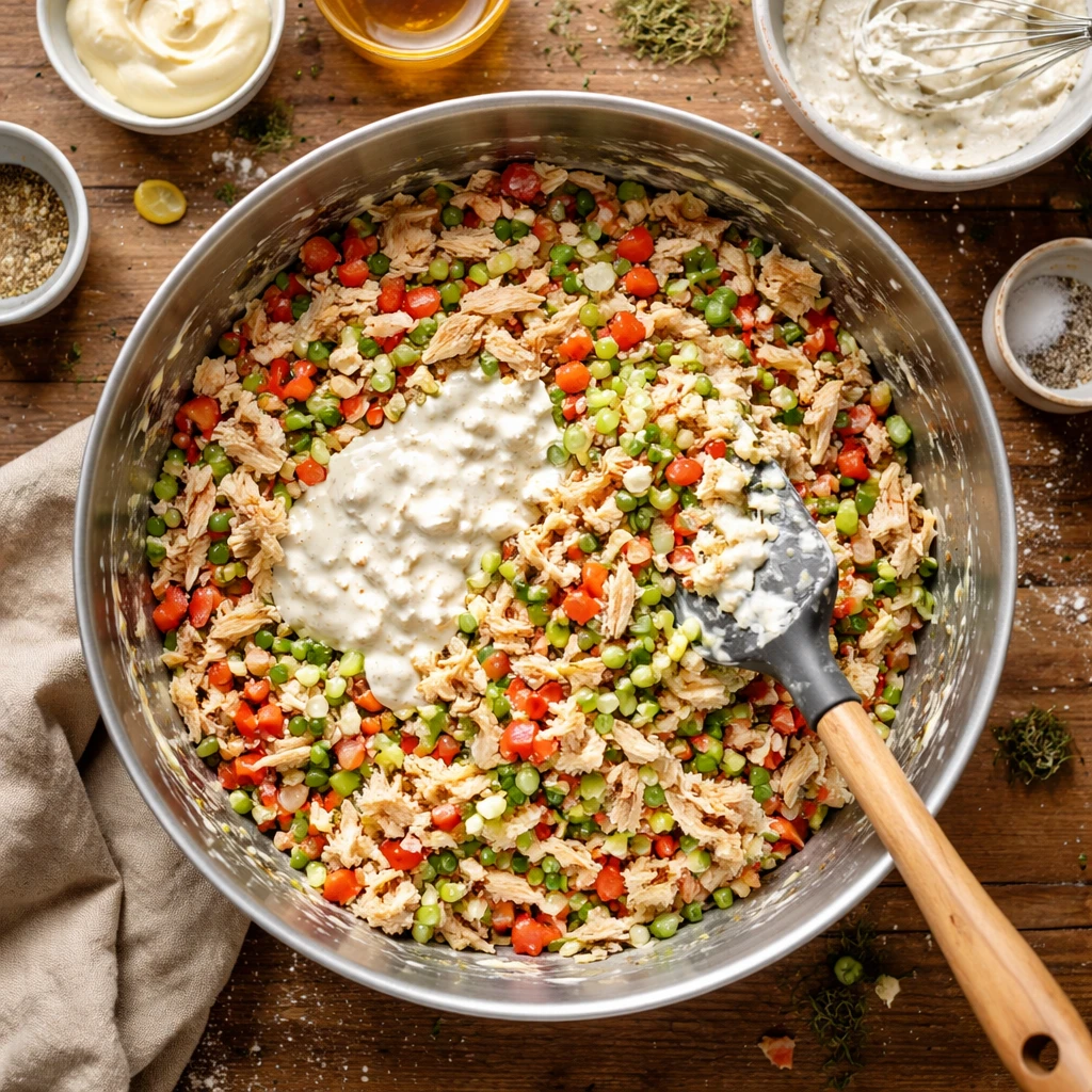 hawaiian chicken salad with bright flavors crunch and comfort ingredients in a bowl
