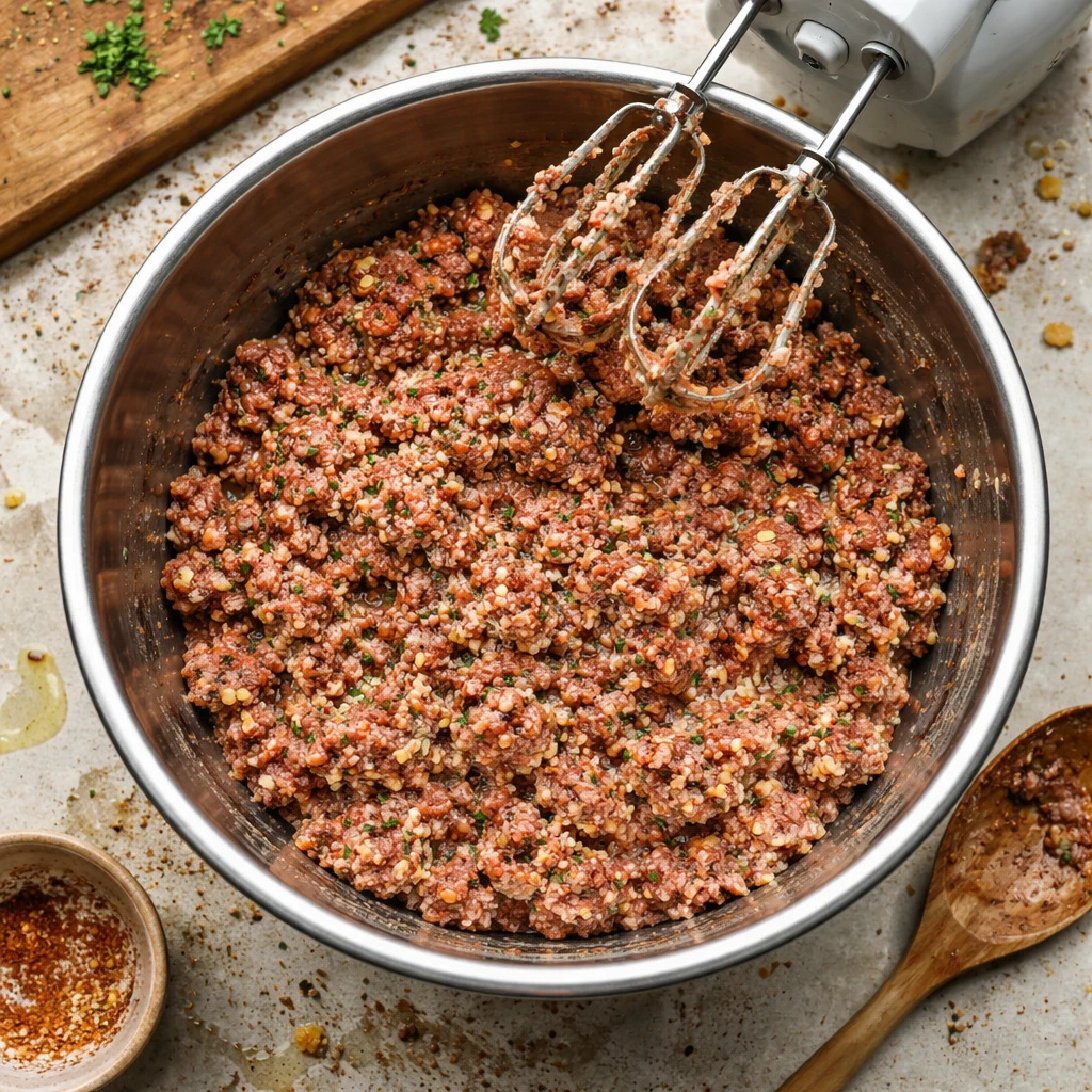 Mediterranean meatloaf served with garlic herb yogurt sauce on a plate