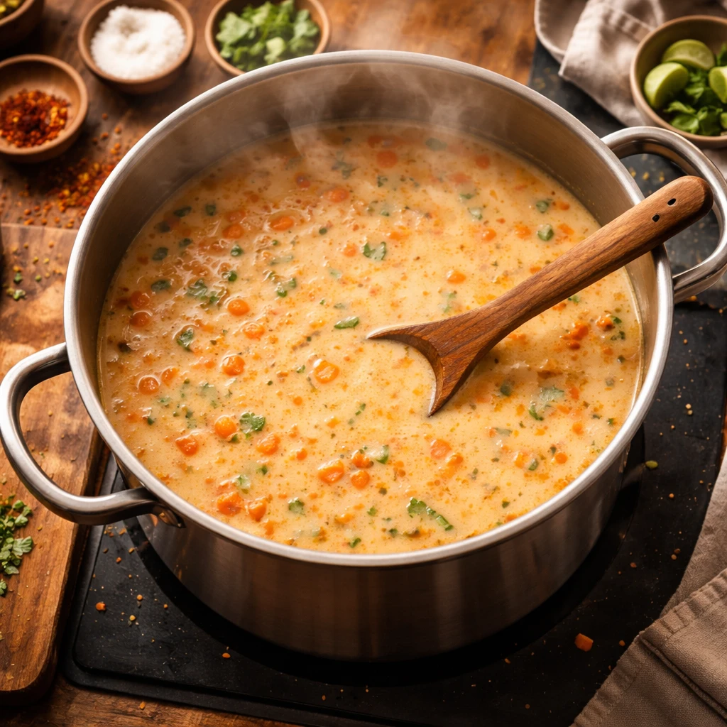 coconut curry soup with dumplings in a bowl warm comforting nourishing easy weeknight meal