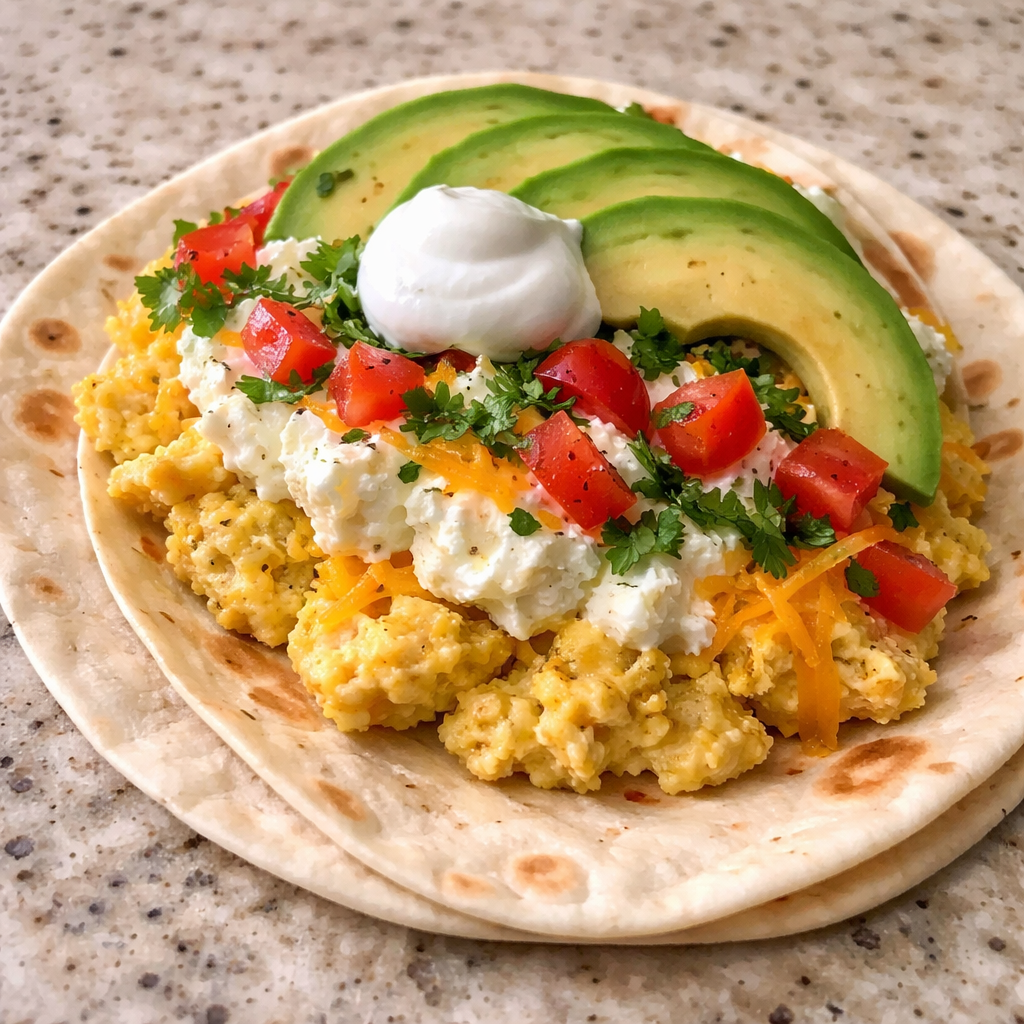 cottage cheese breakfast tacos on a plate ready to eat healthy quick breakfast recipe