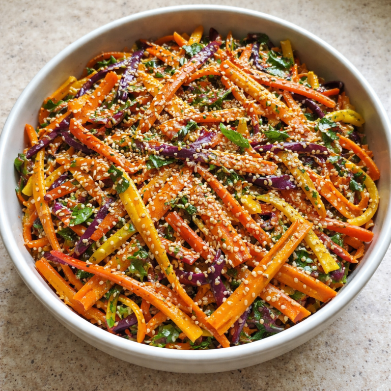 shaved rainbow carrot sesame salad vibrant colorful side dish fresh easy to make healthy recipe