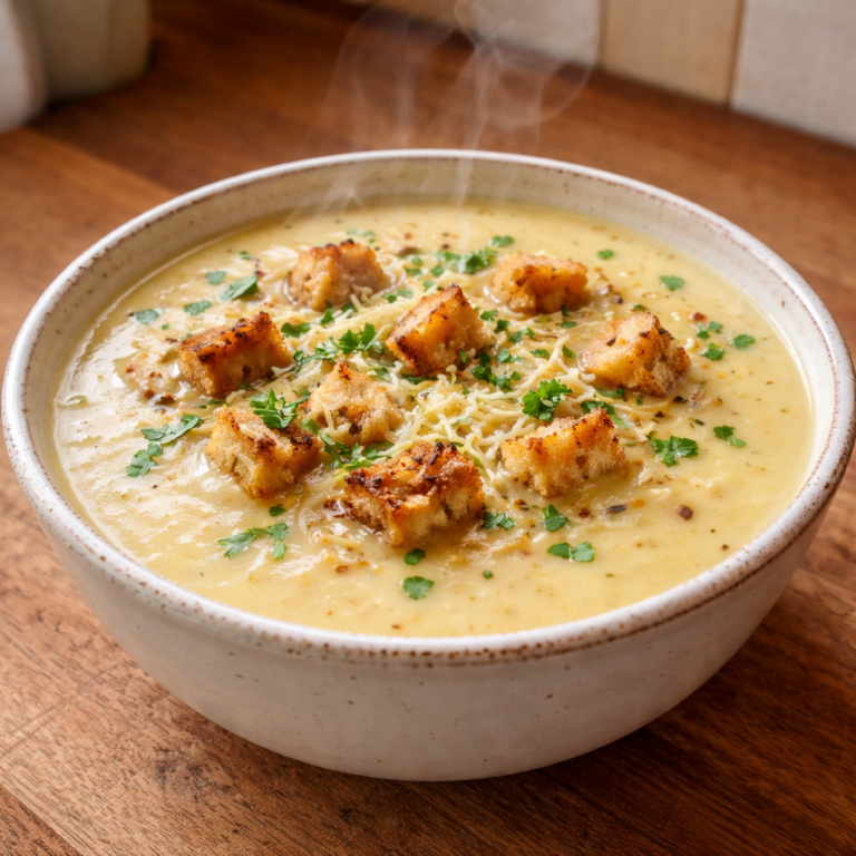 garlic potato soup warm comforting easy weeknight meal bowl with fresh herbs