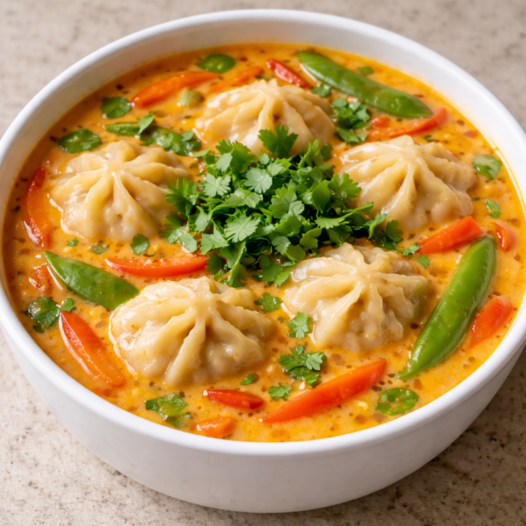 bowl of coconut curry soup with dumplings warm comforting flavorful nourishing meal