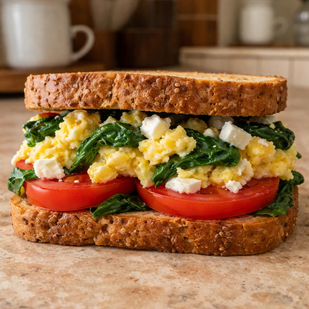 mediterranean breakfast sandwich with fresh ingredients and wholesome flavors for a healthy morning meal